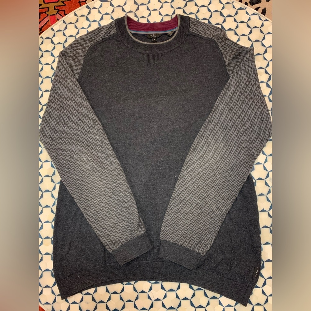 Ted Baker Grey Sweater with Herringbone Sweater